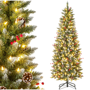 6 FT Pre-Lit Artificial Christmas Tree with 618 Snowy Tips