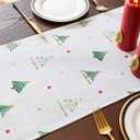 2 x White Christmas Tree Table Runner 95 Inch Long, Ideal for Gifting, Draping Xmas Holiday Table Runner with Dark Green Fringes, Seasonal Winter Kitchen Dining Table Decoration for Home Party 14x95 Inch