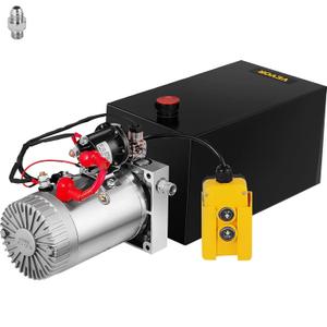 Mophorn Hydraulic Pump, 10 Quart Hydraulic Power Unit, Single Acting Hydraulic Pump, 12V DC Hydraulic Pump (Steel Reservoir, Single Acting, 3200 PSI) w/SAE#6 Connector for Dump Trailer Car Lifting
