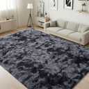 ISEAU Area Rug for Living Room, 5 x 8 Feet Shag Rugs for Bedroom, Modern Indoor Carpet Non-Slip Abstract Aesthetic Fuzzy Rug, Fluffy Rugs for Boys Kids Bedroom Decor, Dark Grey