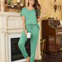 Ekouaer Pajama Sets for Women 2 Piece Lounge Sets Short Sleeve Pullover Top and Jogger Pants Pjs Sleepwear Tracksuit S-XXL (Gray Green)