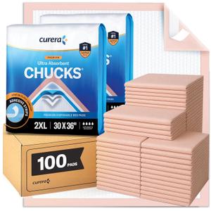 Chucks Premium Disposable Underpads 30x36 [100-Count] Ultra Absorbent Chux Incontinence Bed Pads Disposable Adult with Adhesive Tape, Pee Pads Pet Training Pads XX-Large 30x36 Bulk Pack