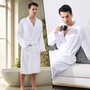 Mens Robes Waffle Lightweight Spa Knit Shawl Hotel Bathrobe Summer Soft Knee Length Sleepwear (White, XL)
