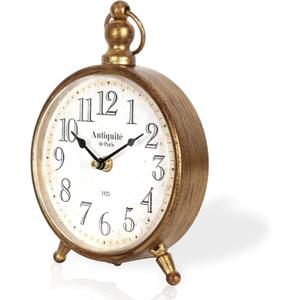 Vintage Metal Desk Clock,Retro Desk and Shelf Clock,Antique Gold Decorative Mantel Table Clock for Living Room,Shelf Decoration,Desktop,Farmhouse(Antique Gold:16.4x22.8cm)
