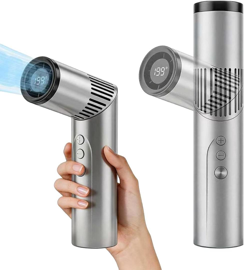 Portable Handheld Fan with Turbo Airflow, 199 Speed Settings, LED Light & Digital Display, Quiet Personal Fan for Travel, Office, Camping & Outdoor UseSilver Gray