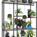 Xiofio 5-Tier Plant Stand for Indoor Outdoor, Large Reinforced Plant Shelf for Hanging Multiple Plants Plant Rack ,Adjustable Plant Stand Suitable for Bedroom Living Room Balcony Garden,Black