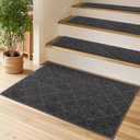 COSY HOMEER Edging Stair Treads Non-Slip Corner Indoor Stair Runners for Wooden Steps,Landing Slip Resistant Stair Rugs for Kids and Dogs, 100% Polyester TPE Backing,Black,20"X32"