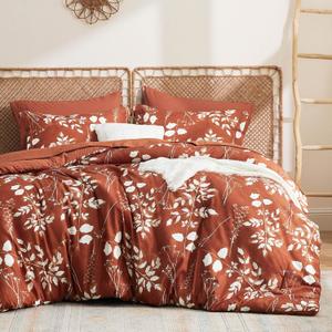 Bedsure Twin Comforter Set - 5 Pieces Floral Terracotta Soft Bedding Sets, Twin Bed in a Bag with Botanical Flowers Comforter, Sheets, Pillowcase & Sham