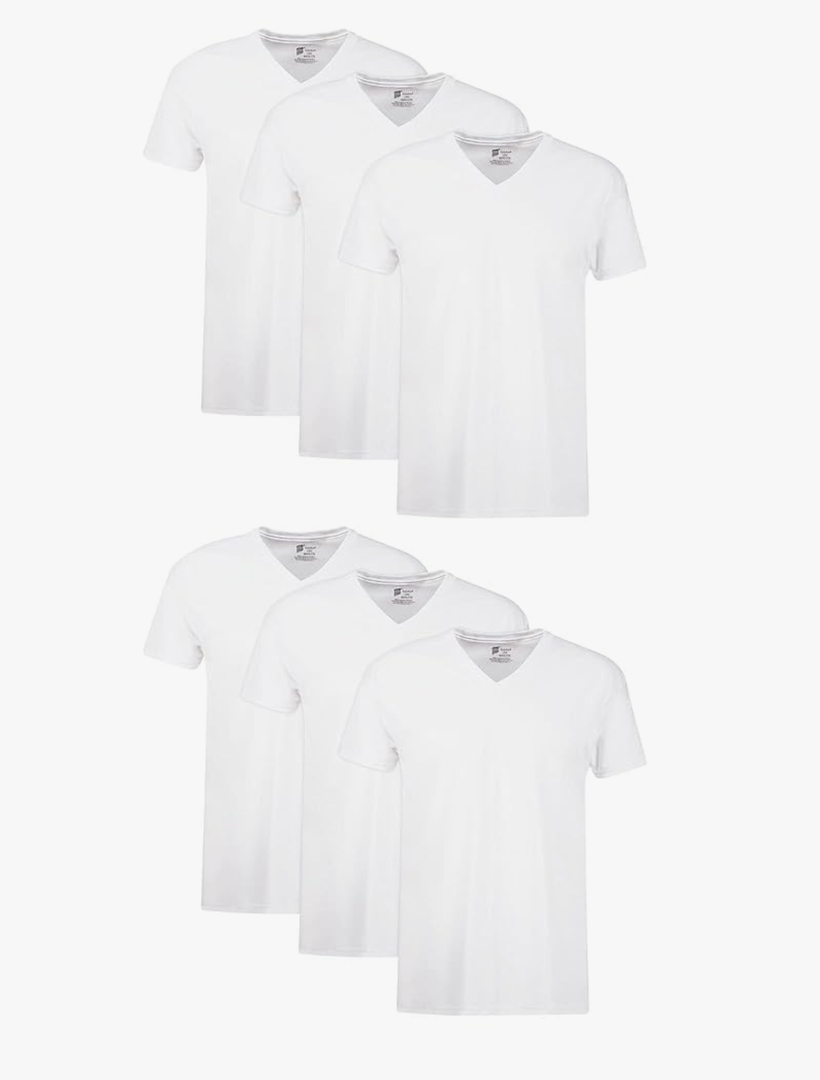 Hanes Mens Cotton, Moisture-wicking V-neck Tee Undershirts, Multiple Packs And Colors, White - 6 Pack, Medium US