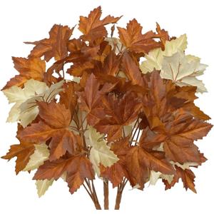 Hollyone 3Pcs Artificial Maple Leaves Short Branches Fall Greenery Branch Fake Leaves Stems Plants Faux Maple Shrubs Leaf Bushes Centerpieces Autumn Halloween Festival Party Decorations Fall Yellow (Orange)