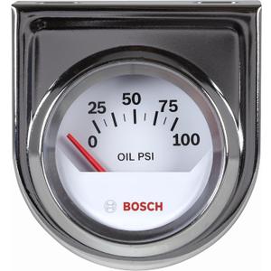 Bosch SP0F000041 Style Line 2" Electrical Oil Pressure Gauge (White Dial Face, Chrome Bezel)