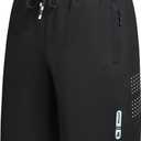 FizzPop Mens Shorts Casual Gym Athletic Workout Running Sweat Cotton Stretch Shorts with Zipper Pockets Basketball Tennis (Black, L)