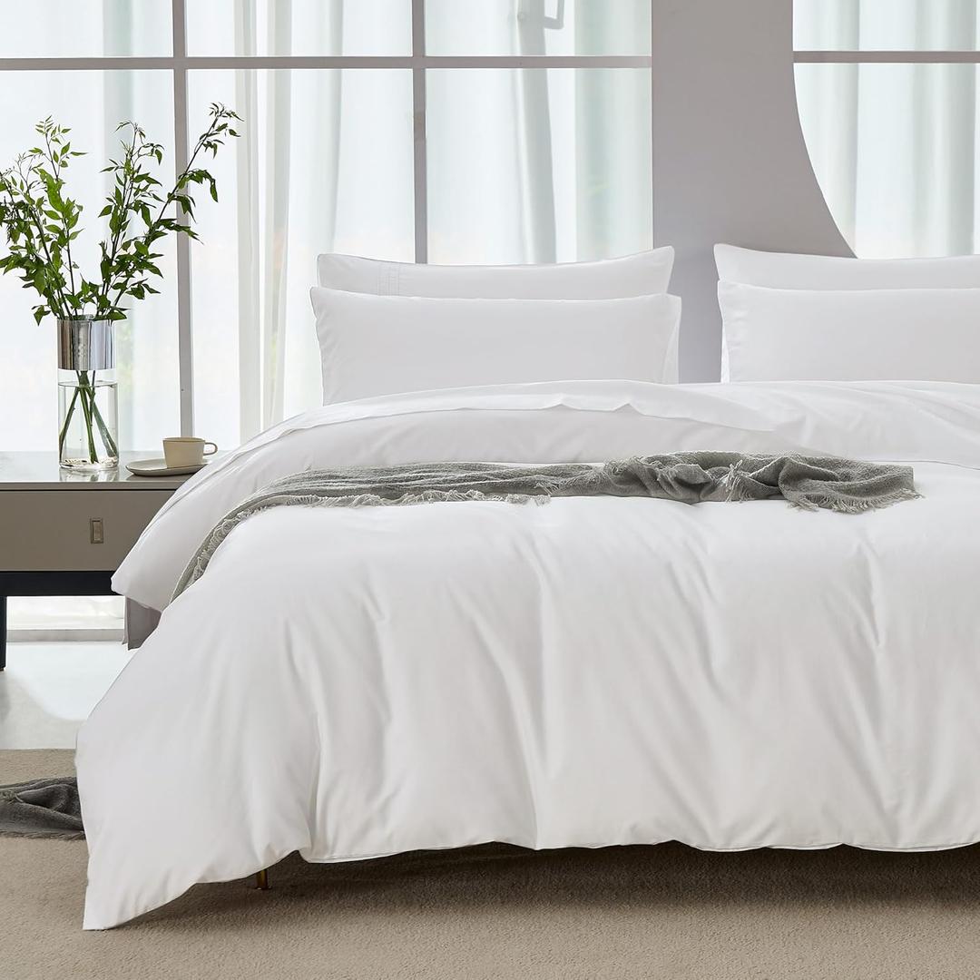 JELLYMONI Duvet Cover Queen Size Ultra Soft - Eucalyptus Lyocell Cotton Blend Silky Cooling Comforter Cover Set, Hypoallergenic and Moisture Wicking Breathable Bedding, 3-Piece Set, Ivory White