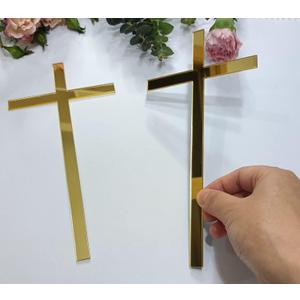 12pcs Cross Cake Charm, Slim Acrylic Christening Baptism Confirmation Decoration (8'', Gold Mirror)
