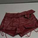 MakeMeChic Women's PU Leather Micro Shorts Lace Up Ruched Low Waist Belted Y2K Rave Going Out Shorts Concert Outfits (Burgundy, XS)