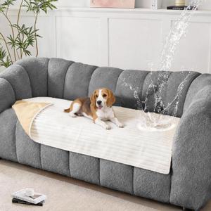 Waterproof Couch Cover for Dogs, Pet Couch Cover for Sofa, Pet-Friendly Scratch Resistant Furniture Protector, Washable Non-Slip Slipcover, Dog Bed Protector (Beige White, 29"x59")
