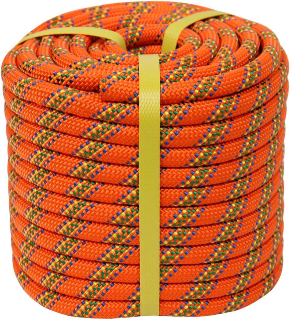 Double Braided Arborist Rope - 1/2 Inch x 100 Feet Polyester Rope - High Strength Climbing Rope for Tree Work, Halyard, Sailing (Orange)