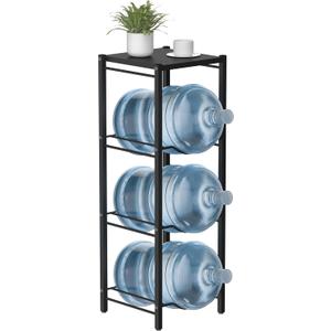 mocomax 5 Gallon Water Jug Rack, 4 Tier Detachable Water Bottle Holder With Storage Shelf, Heavy Duty Water Jug Dispenser Stand Organizer for Kitchen, Office, Home, Black