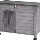 Suumerpety Indoor Outdoor Dog House,Anti-Chewing Iron Frame Dog Kennel,Wood Warm Pets Home,Weatherproof Outside Shelter for Feral Animal 33.5" (L) X 22" (W) X 25.2" (H) Grey