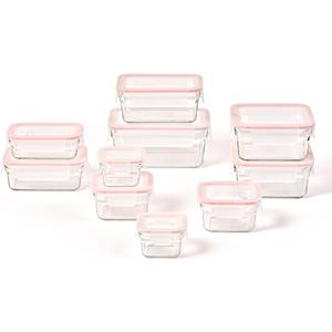 GLASSLOCK Smart 20-Piece Glass Food Storage Set - 100% Airtight & Leakproof, BPA Free lids, Freezer to Oven Safe, Meal Prep