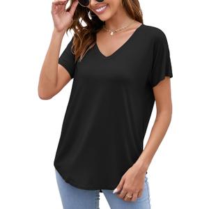 Herou Short Sleeve V Neck Womens Basic Tops Casual Loose Fit T Shirts Soft Tees for Women (X-Large, 01-black)