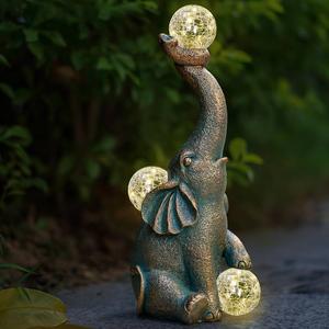 IDEA SHOW Solar Outdoor Garden Decor, Elephant Statue with Lantern, Yard Ornament and Lawn Decoration, Birthday Housewarming Gift for Mom, Wife, Gardeners