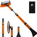 METOWARE 44'' Snow Brush and Ice Scrapers for Car Windshield, Extendable Snow Brush for Car with Ergonomic Foam Grip and 360 Pivoting Brush Head for Car SUV Truck (Orange)