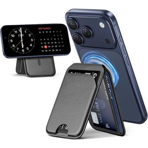 QYQBOON Mag-Safe Wallet Magnetic Wallet for Phone Lightweight Magnetic Phone Pouch Stand Adjustable Leather Mag-Safe Card Holder for iPhone 17/16/15/14/13/12 Series, Not for iPhone 13/12 Mini (Black)