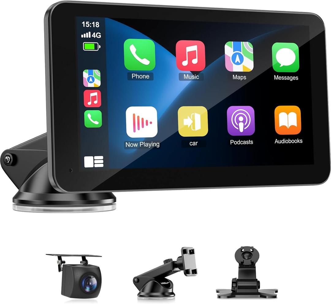 Wireless Apple Carplay Screen for Car, 7" HD Touchscreen with Portable Apple Carplay & Android Auto