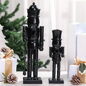 Quzzil 2 Pcs Christmas Nutcracker Ornaments Neutral Nutcracker Figures 10'' 15''Christmas Decor Ornament Soldier Festive Collectible Gift for Table Fireplace Shelf Desktop(Black, Wooden)