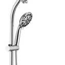 Rainfall 8 Inch Round Shower Head with High Pressure Handheld Spray Combo, Drill-Free Slide Bar with Adjustable Shower Extension Arm, 3-Way Low Diverter for Easy Reach, 5Ft Hose- Chrome