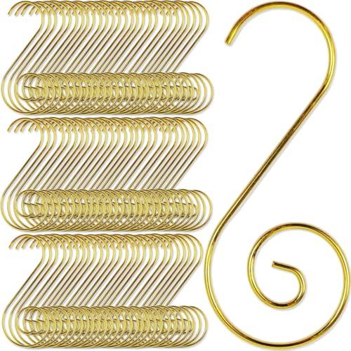 TIHOOD 200PCS 2inch Ornament Hooks, Christmas Ornament Hangers, Christmas Tree Hanger Baubles Ball Metal Hooks Xmas Decoration S Hooks (Gold)