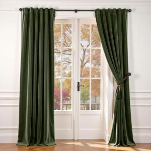 Lazzzy Green Velvet Curtain Thermal Insulated Curtains 96 Inch Long Drapes for Bedroom Living Room Darkening Window Treatments Rod Pocket, Set of 2, Moss Green