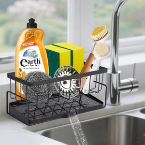 Ironcarrot Sponge Holder for Kitchen Sink, Self-Draining Sink Caddy with Towel Rack, Sponge Holder, Kitchen Countertop Organizer