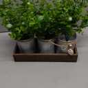 Artificial Flower Decorative Centerpiece, Frosty Green Eucalyptus Table Arrangement with 3 Rustic Metal Pots and Wood Tray for Farmhouse Home Dcor