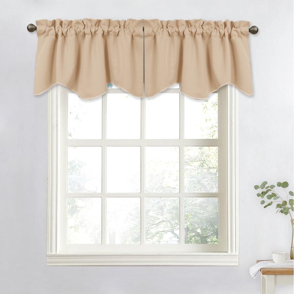 NICETOWN Thermal Room Darkening Valance - Short Curtain 52 inches by 18 inches Scalloped Valance for Living Room, Kids Room, Dorm, Nursery, Kitchen, Bow Window (Biscotti Beige, Single Panel)