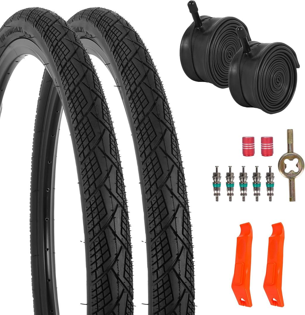 2-Pack 20x1.75 Bike Tire Tube, 20 Inch Mountain Bike Tires & Tubes, Folding Replacement Bicycle Tires with 2 Tire Levers for Hybrid, City Commuter, Urban