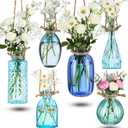6 Pcs Stained Glass Hanging Vases Colorful Glass Terrariums with Rope Small Hanging Planters Pot Containers for Air Plants Flowers Garden Home Wedding Decor(Blue Series)
