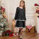 CHILDRENSTAR Girls Long Sleeves Ruffled Dress Fall Loose Fit Rickrack Tiered Flowy Twirl Dresses for Kids (Black)