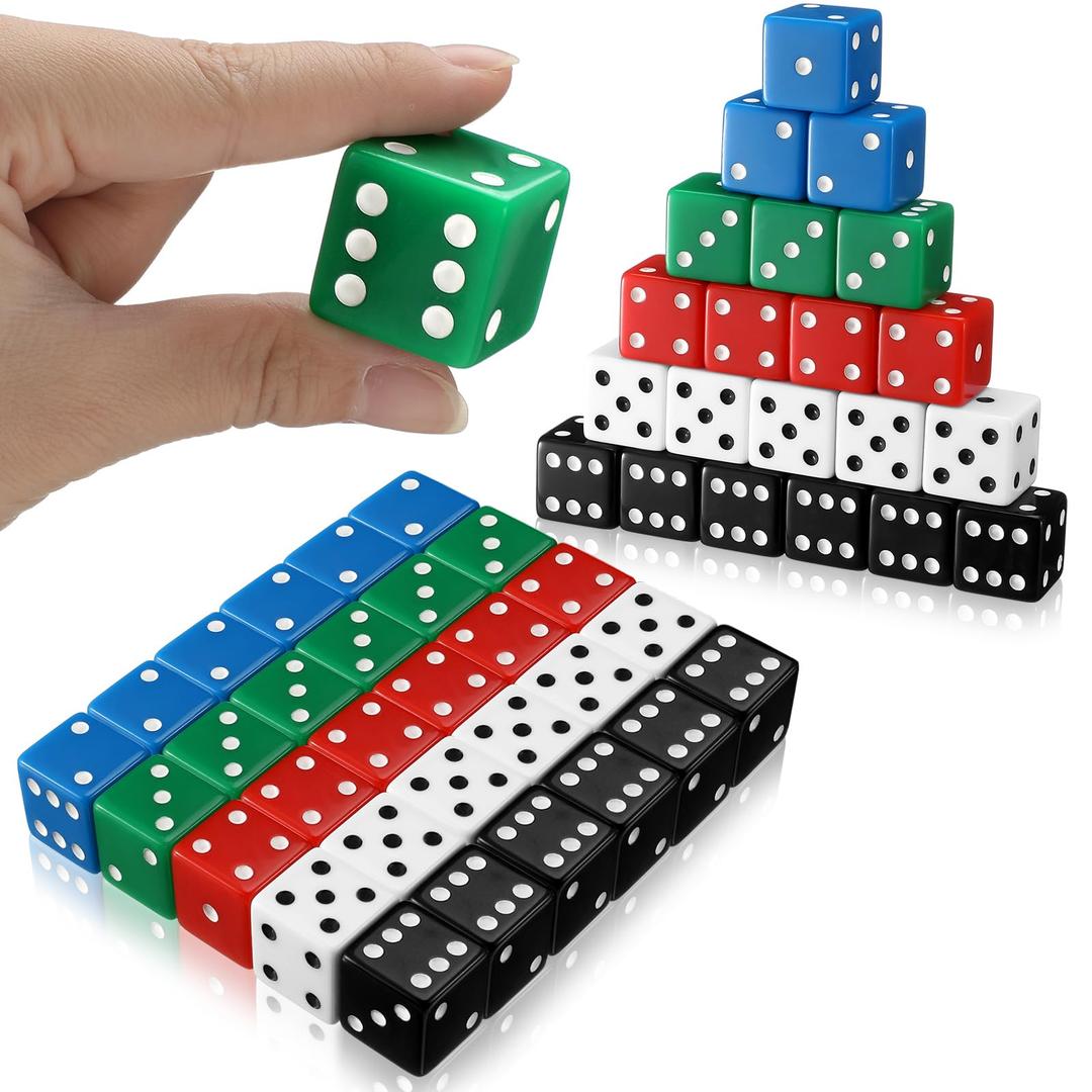 Poen 30 Pcs Standard Dice 25 mm Casino Theme Party Dice Large Opaque Jumbo Acrylic D6 Bulk Sifter for Casino Theme Party Board Vegas Birthday Supply(Black)