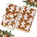 Tudomro 2 Pcs Christmas Hand Towels Brown Christmas Gingerbread Bathroom Winter Decorative Towels 100% Cotton Thick Jacquard Weave Bath Decor Holiday Bathroom Decor for Kitchen Xmas Gifts