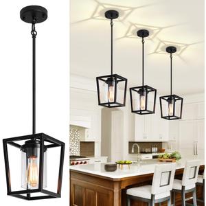 Pendant Lights Kitchen Island 3 Pack, Farmhouse Pendant Lighting for Island, Hallway Hanging Lights Modern Kitchen Light Fixtures Ceiling, Black Chandelier for Dining Room