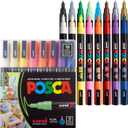 Posca Paint Markers, 3M Fine Tip Point Acrylic Paint Pens with Reversible Tips, Art Supplies For Gifts, Decorations Fabric, Metal, Glass, Wood and Canvas, Set of 16