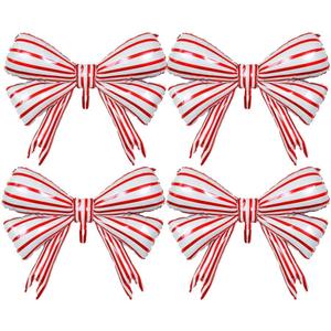 4pcs Bow Mylar Balloons, 30inch Red and White Striped Bow Foil Balloon for Wedding Baby Shower Bow-Themed Birthday Balloons Party Decorations AnnoDeel