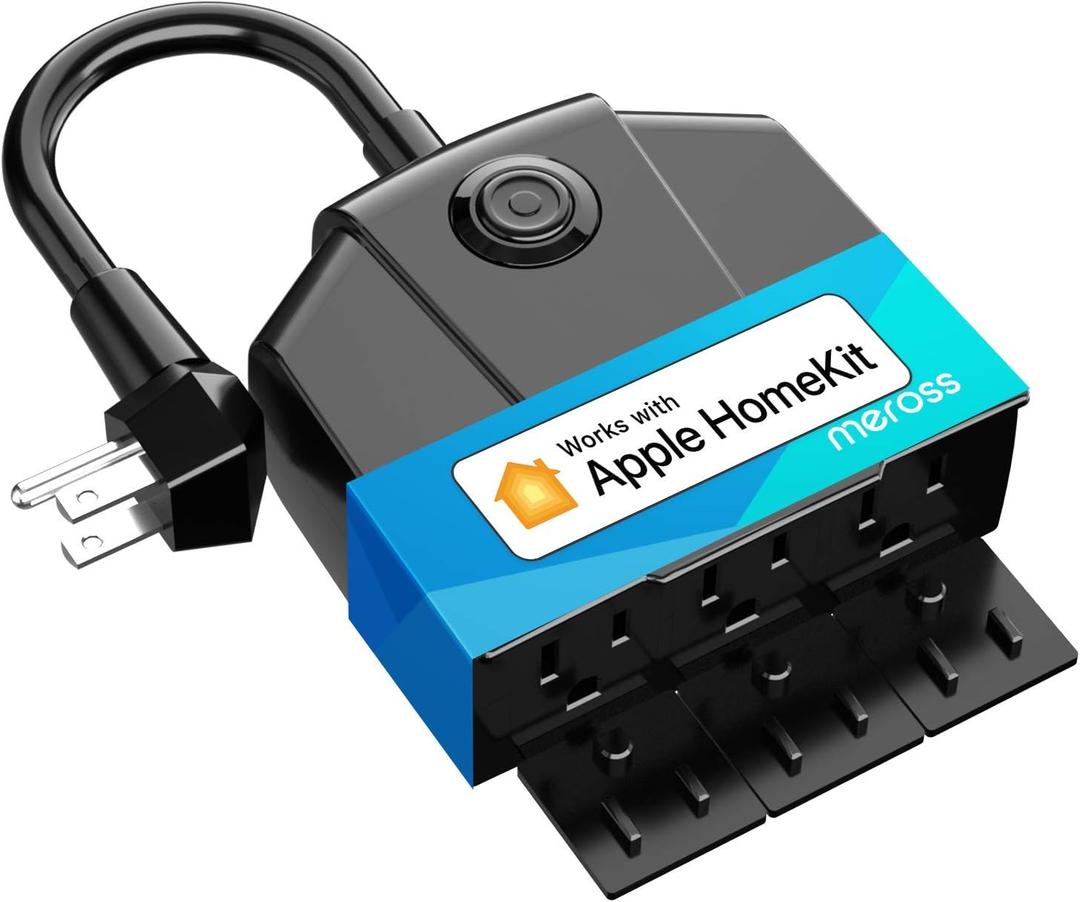 Outdoor Smart Plug, meross Outdoor Wi-Fi Outlet with 3 Independent Sockets Compatible with Apple Homekit, Alexa and SmartThings, Voice & Remote Control, Timer, 2.4 GHz only, Black