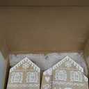 6 Pcs Wooden Christmas Gingerbread House Decor, 3 Styles Rustic Christmas Gingerbread House Xmas Village Set for Mantel Block Farmhouse Tabletop Winter Desk Shelf Ornament Decorations