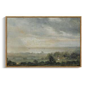 InSimSea Framed Canvas Wall Art Vintage Decor, Landscape Wall Art Home Decor, Wild Field under Sky, Modern Farmhouse Decor, Cottagecore Bedroom Kitchen Bathroom Decorations, 24"x36"