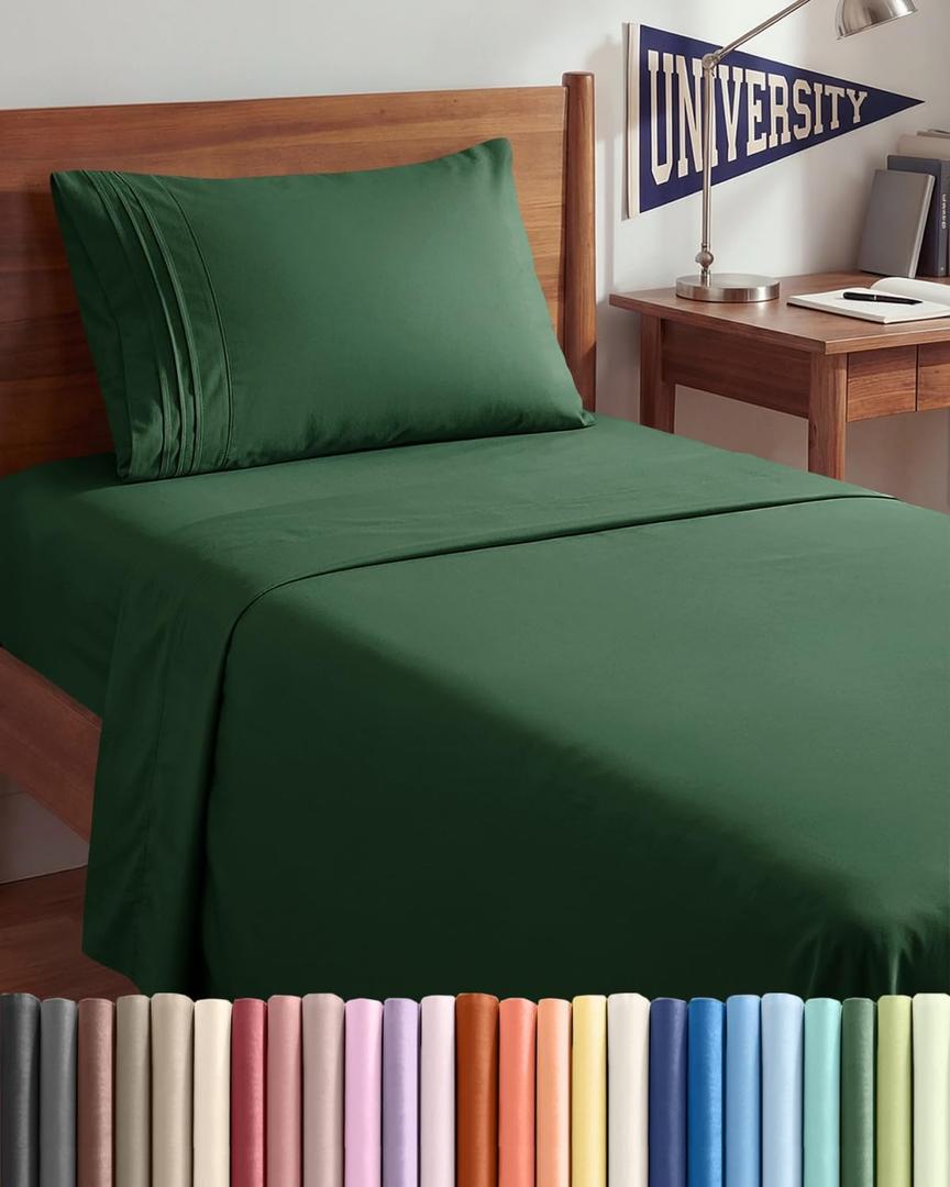 Twin XL Size 3 Piece Sheet Set - Comfy Breathable & Cooling Sheets - Hotel Luxury Bed Sheets for Women & Men - Deep Pockets, Easy-Fit, Soft & Wrinkle Free Sheets - Emerald Green Oeko-Tex Bed Sheet Set
