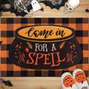 Tinideya 2 Pcs Halloween Door Mat Come in for A Spell Welcome Non Slip Coir Mats Funny Black Orange Buffalo Plaid Floor Layering Doormats Seasonal for Front Porch Entryway Decor(Come in for A Spell) (23.6 x 35.4 Inches)