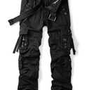 OCHENTA Men's Cotton Casual Baggy Cargo Work Travel Pants with Multi Pockets Relaxed Loose Fit Black, 34